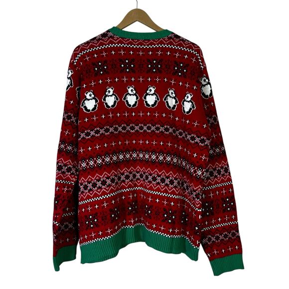 Blizzard Bay Ugly Christmas Sweater Mens XXL Red 100% Cotton Panda Fair Isle - Picture 4 of 6